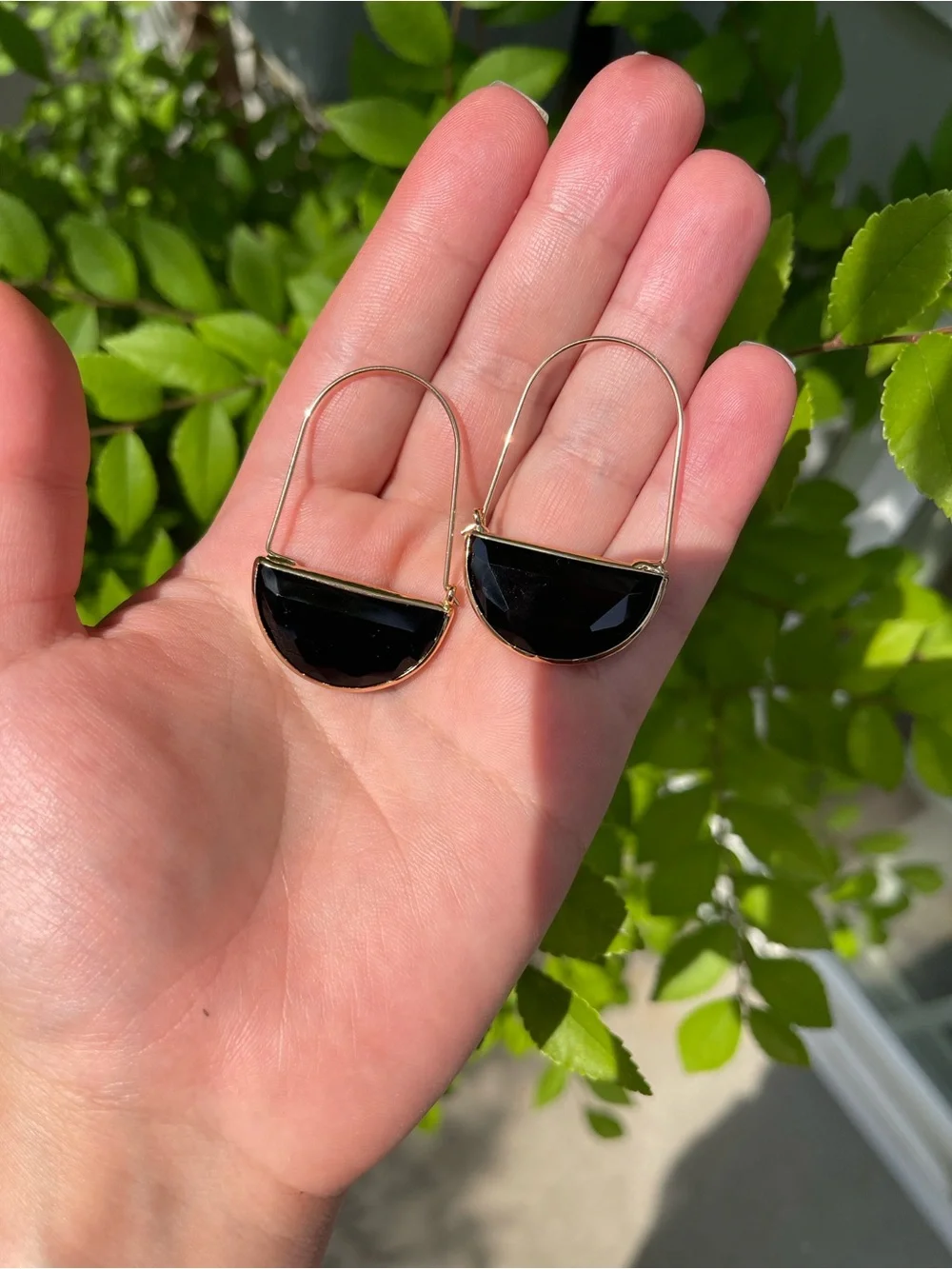 NEW! Gold Hoop Earrings with Black Stone Accent. 🖤